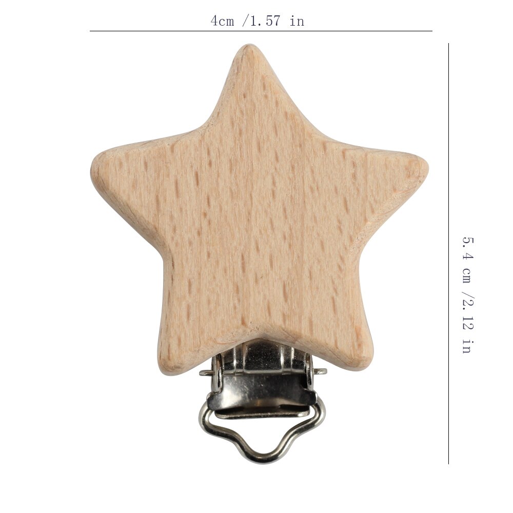 Clip de tétine en bois de hêtre, lot de 10 pièces, en forme d&#39;animal, de petit oiseau, d&#39;éléphant, de cœur, d&#39;étoile, accessoire pour bébé, DIY: 10PCs Stars