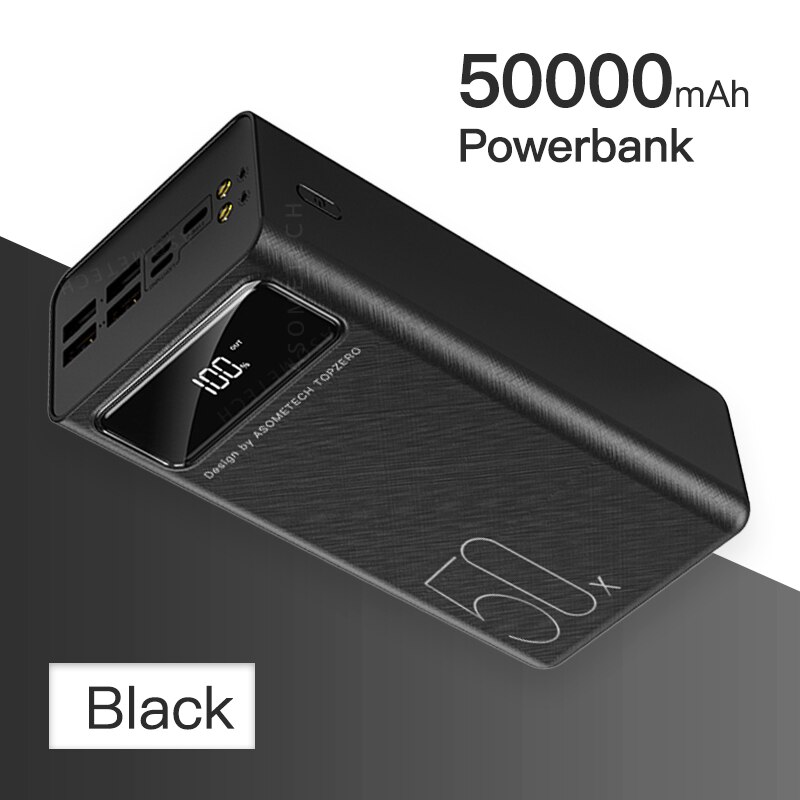 ASOMETECH 50000mAh Power Bank Dual USB Fast Charging External Battery Powerbank Digital Display Portable Charger for iPhone 11: Black