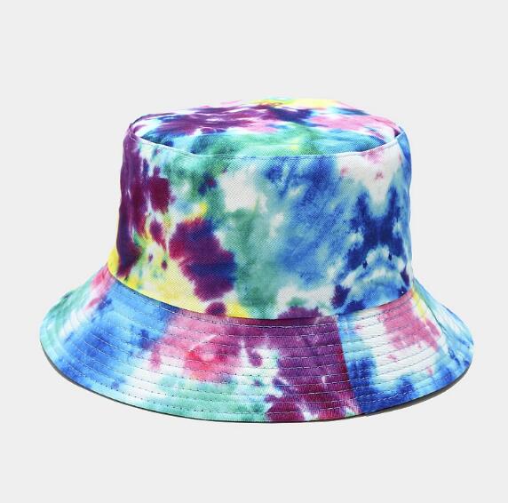Double-sided Wearing Cap Visor Rainbow Color Bucket Hat Men And Women Cotton Flat Sun Hat Reversible Sun Tie Dye Fisherman Hat: COLOR 6