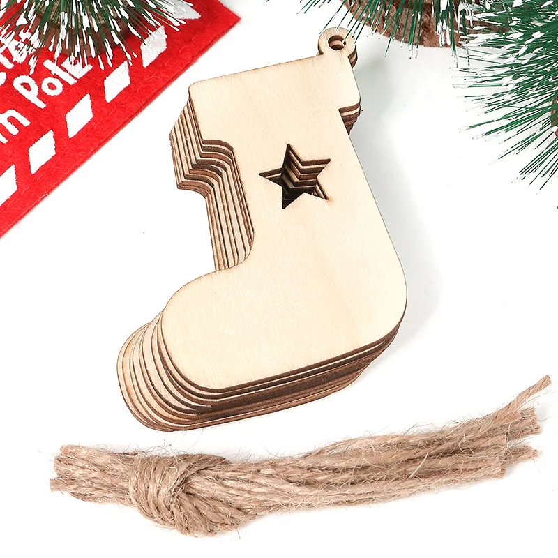 100-10PCS Christmas Wooden Ornaments Unfinished DIY Christmas Crafts for Xmas Tree Pendant Ornaments Navidad Year Decor: S / MINT GREEN
