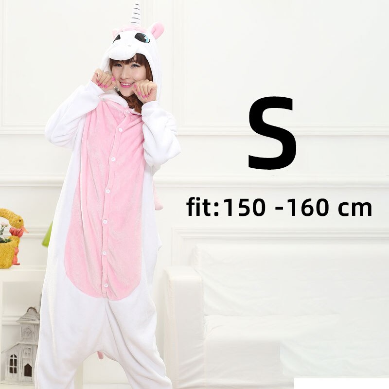 Pink White Unicorn Onesie Women Girl Animal Kigurumis Flannel Sleep Jumpsuit Cute Funny Overalls Winter Warm Suit Adult Child: s