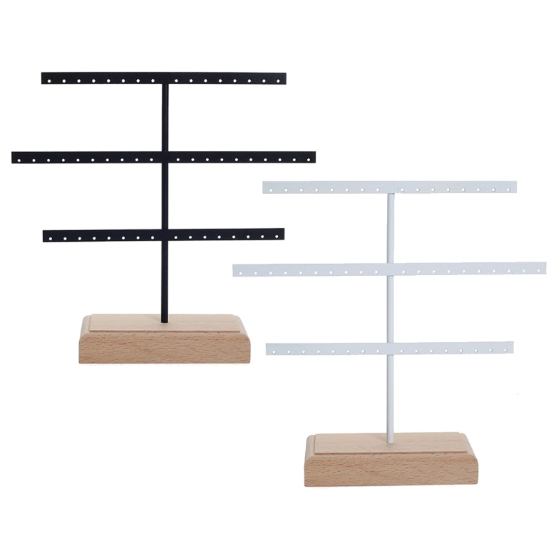 Jewelry Organizer Stand - 3 Tier Earring Holder Rack - Wood Display Tree for Hanging Earrings