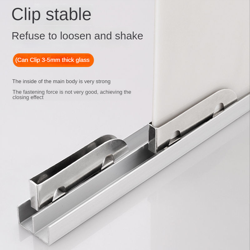 4pc Sliding Door Slide Rail 5mm Glass Track Stainless Steel Guide Wheel Double Knife Wheel Clamp Wheel Roller Track Accessories