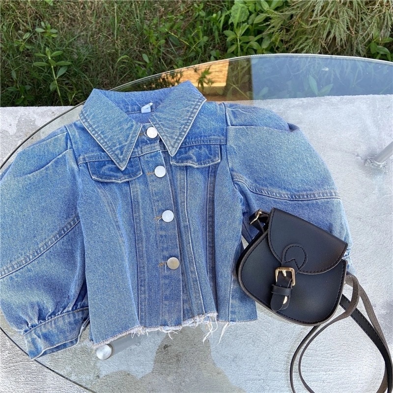 Giacca da bambina in Denim manica a sbuffo neonato bambino cappotto Jean cappotto giacca a vento per bambini giacca da bambino capispalla primavera autunno 0-7Y: 7T