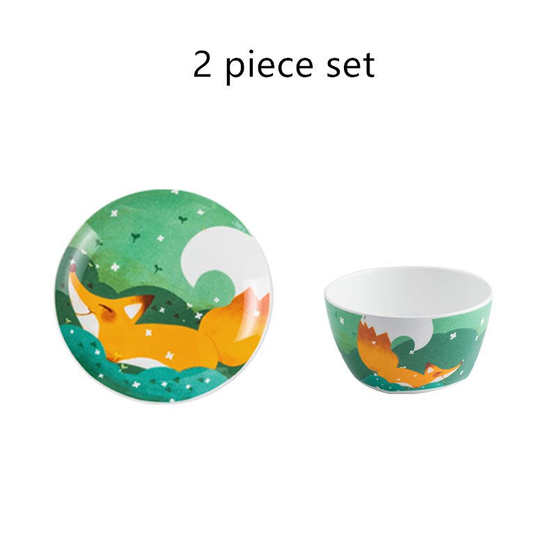 Children's Ceramic Dinner Plate Cartoon Animation Bone China Round Bowl Household Kitchen Supplies Cute Fruit Plate: F 2 piece set