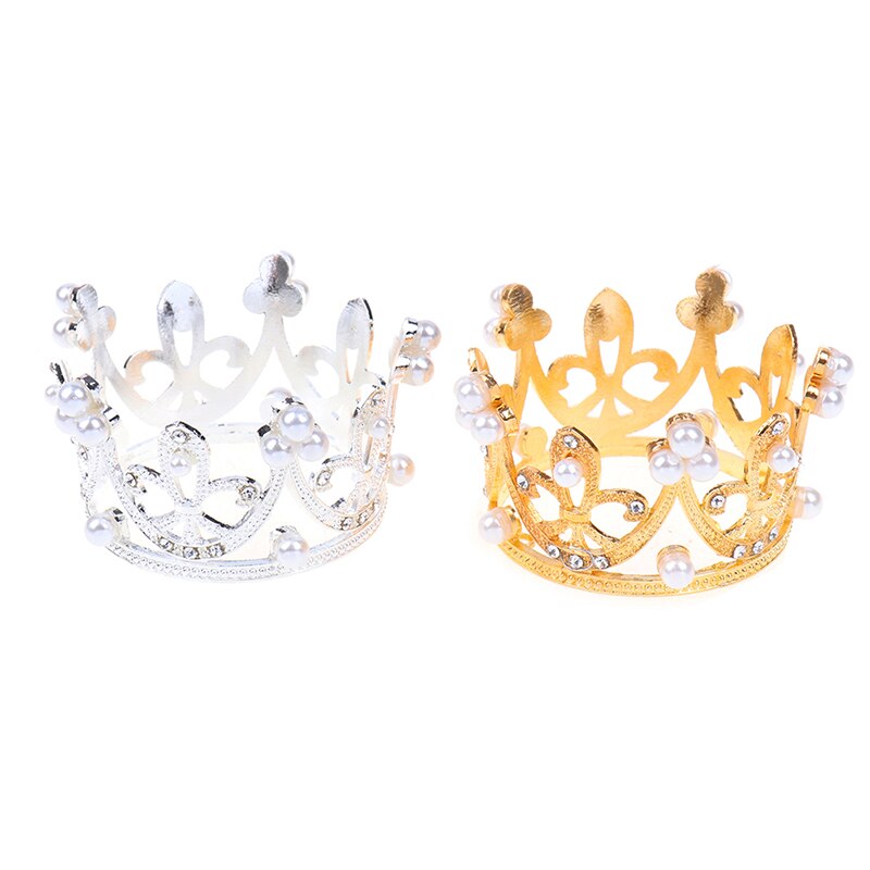 Shining Mini Crown Cake Topper Alloy Pearl Happy Birthday Cake Toppers Wedding&Engagement Cake Decora Sweet Party Decorations