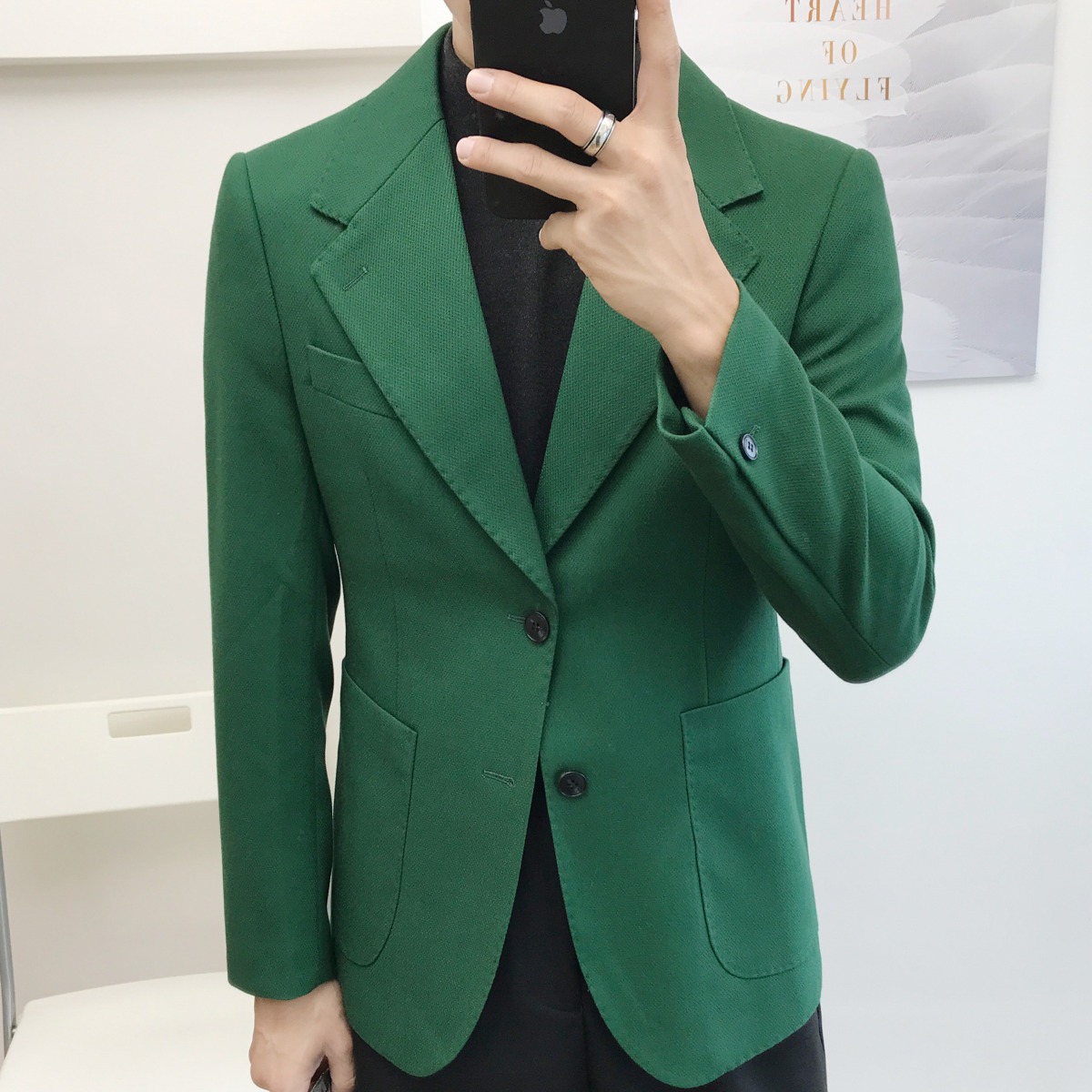 Blazer de Sport vert pour hommes, veste de costume de bureau britannique, avec poche plaquée solide, formel, 2022: Green Only / Korean l