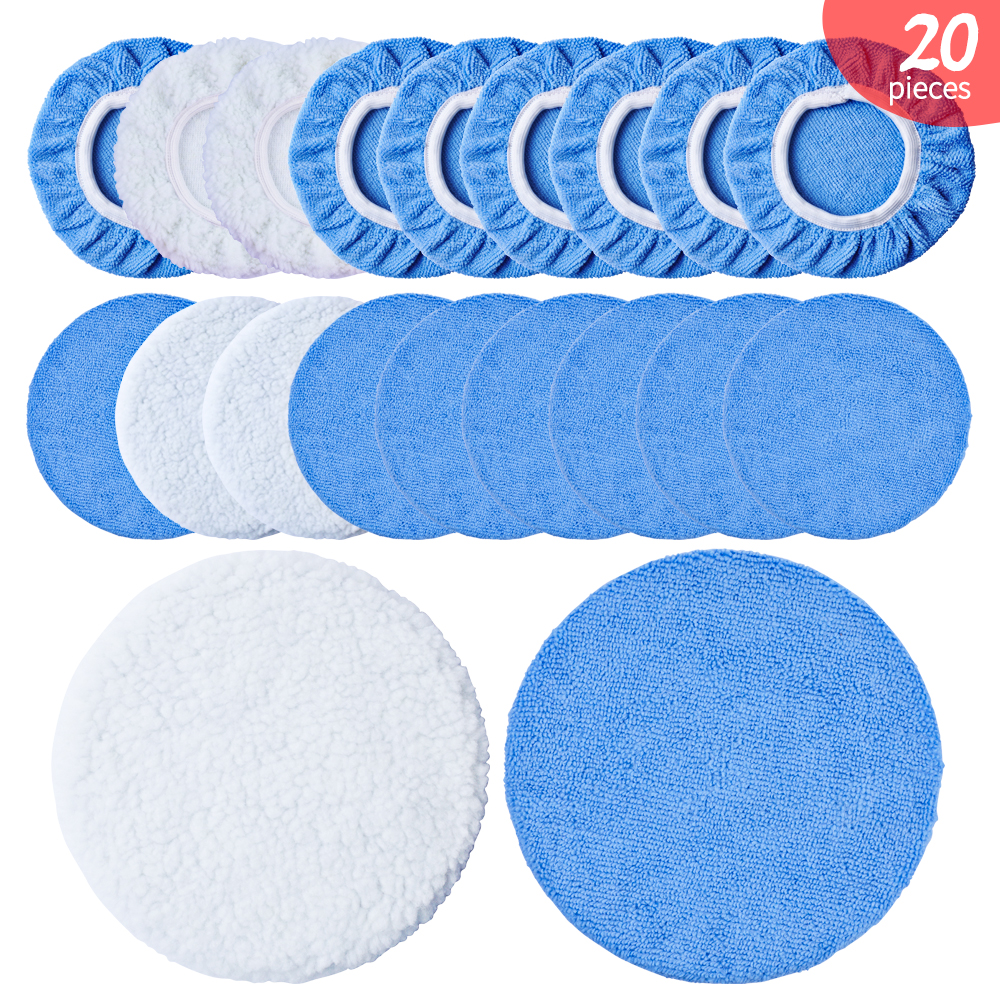 Microfiber Polishing Bonnets 20Pcs - Orbital Buffer 5-6 inch Polisher Pad Cover - Car Waxing Applicator Bonnet