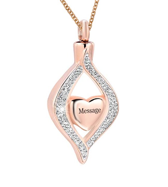 Gioielli in cremazione in acciaio inossidabile per ceneri The Eye of My Heart gioielli commemorativi per ricordo incisi per ciondolo collana in urna: Rose Gold Engrave