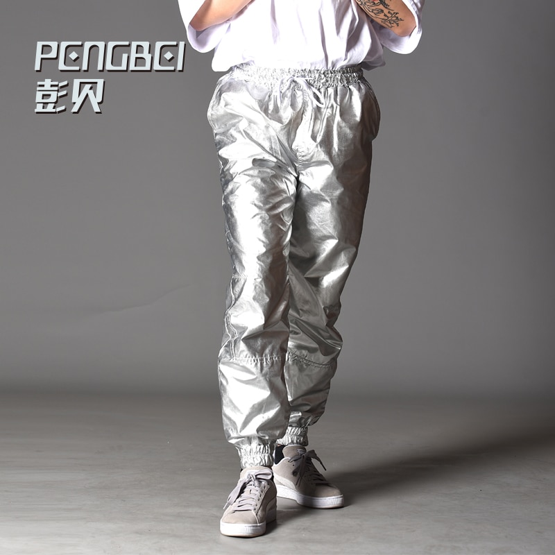 PengBei jogging Lente Herfst mannen vrouwen zilveren heldere kleur hiphop dance beweging nacht lange broek s-4xl Plus Size