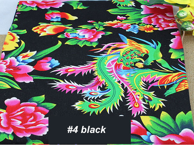 Tissu textile imprimé de phénix chinois, à motif de pivoine, 50cm x 160cm, pour literie: 4 black