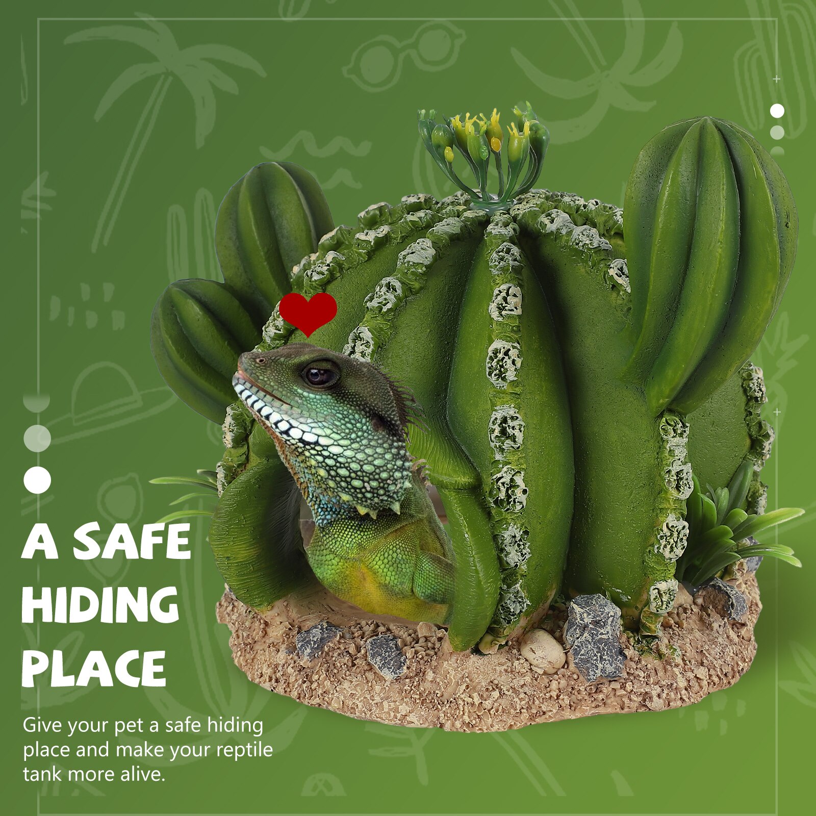 Decorative Reptiles Shelter Tortoise Hiding Adornment Reptiles Box Decoration (Green)