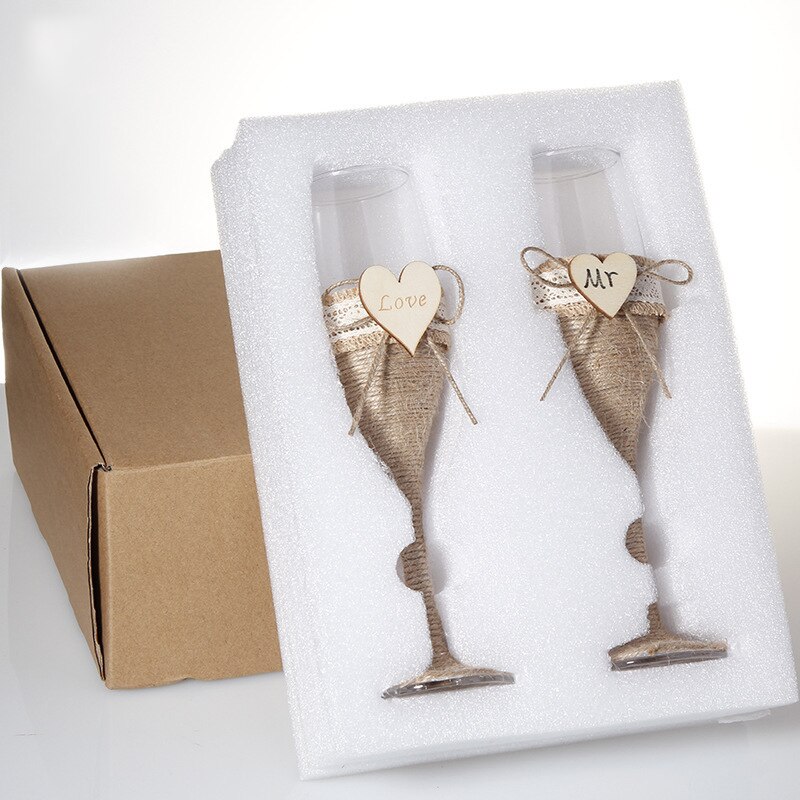 2 st set bröllopsglas linne kristall bröllop champagneglas spetsklänning bägare rödvin glas kopp bröllopsdekoration