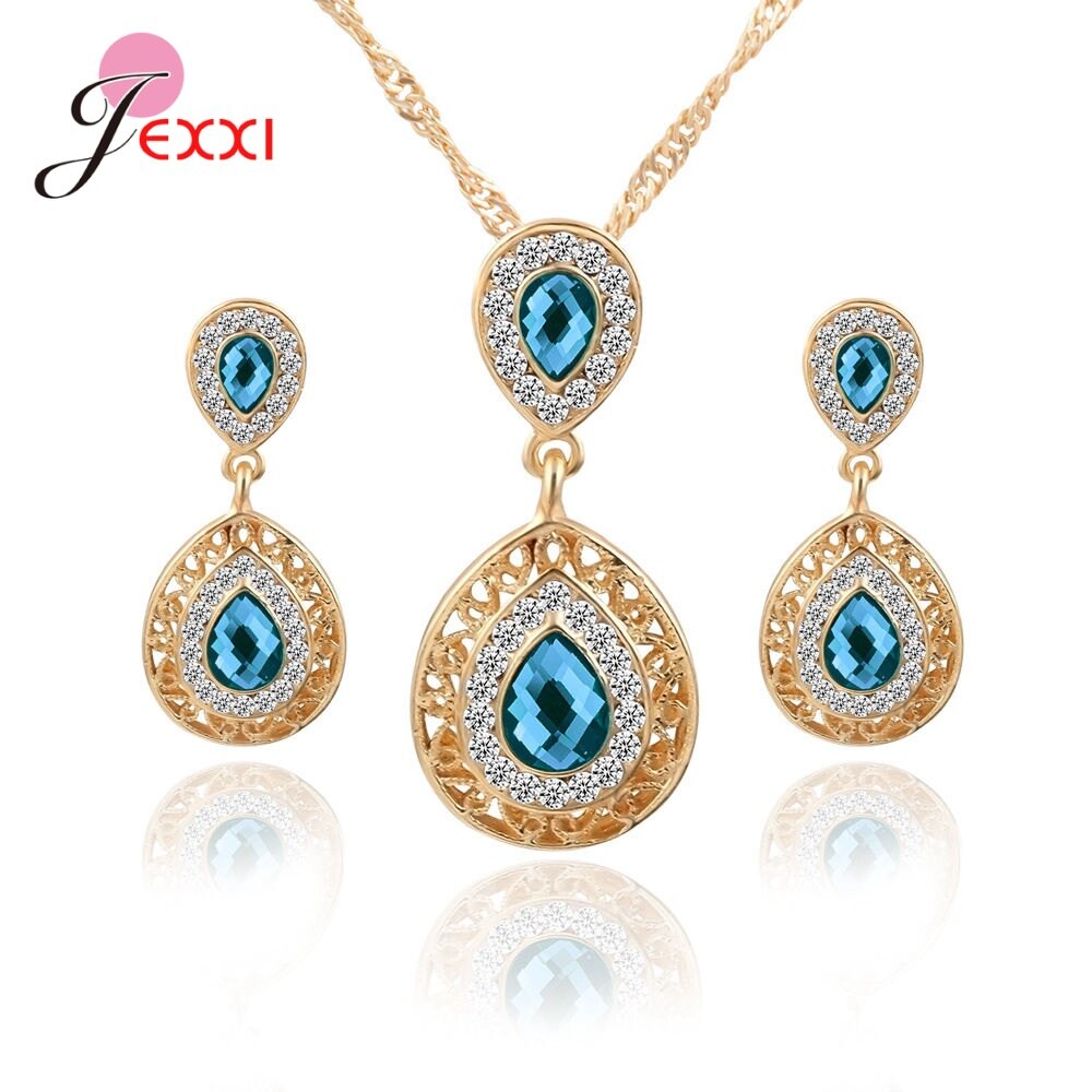 Fast Genuine 925 Sterling Silver Wedding Jewelry Set Korean Style Jewelry Set For Women Latest Jewelry Set: Blue