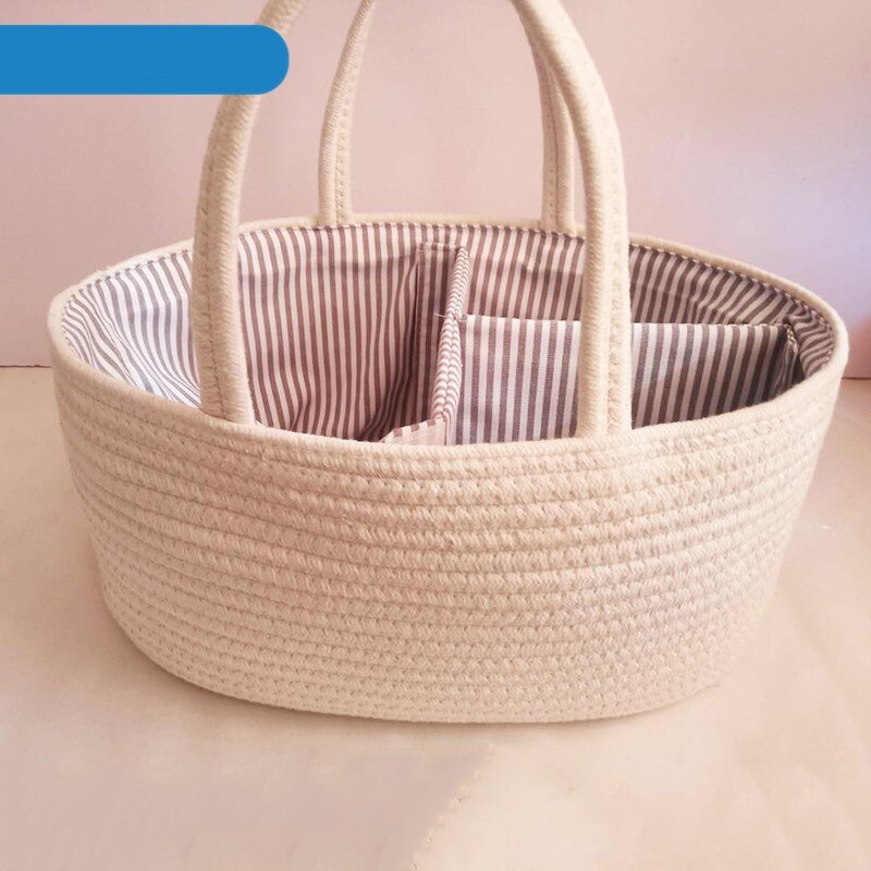Stor baby ble caddy organizer kurv bomulds reb håndlavet ble opbevaring kurv bærbar til piger børnehave ble organisator: 03