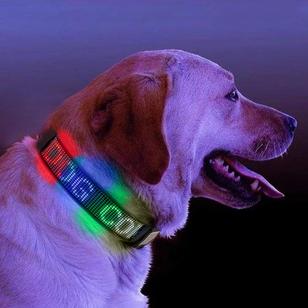 Led Pet Collar Bluetooth Programmable Scrolling Message Display Rechargeable Flashing Anti-Lost/Avoid Accident Led Dog Tag