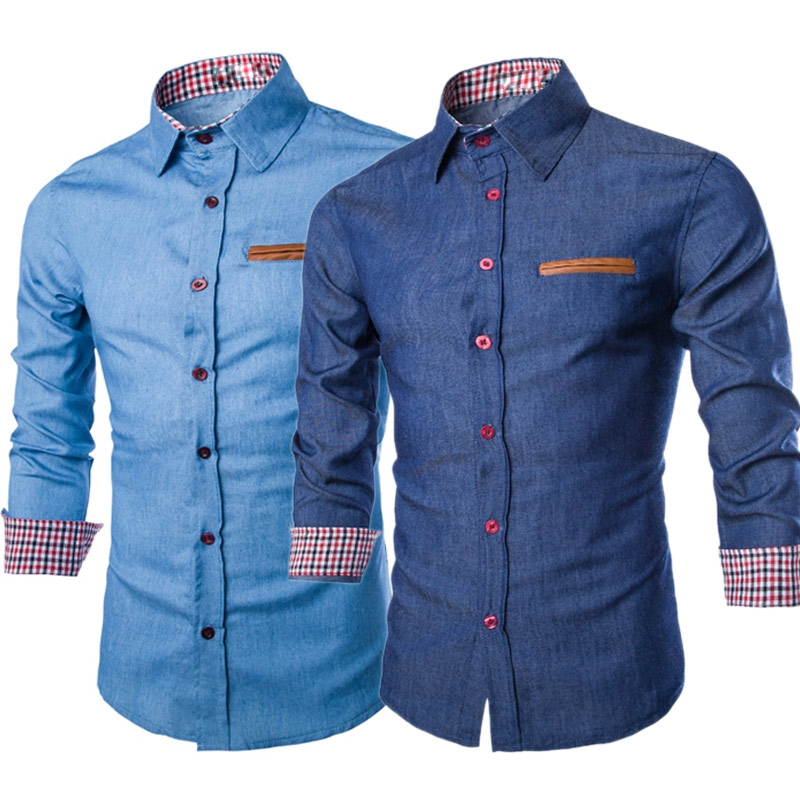 Men Denim Jeans Shirt Casual Long Sleeve Slim Fit Cotton Tops Shirts JS26
