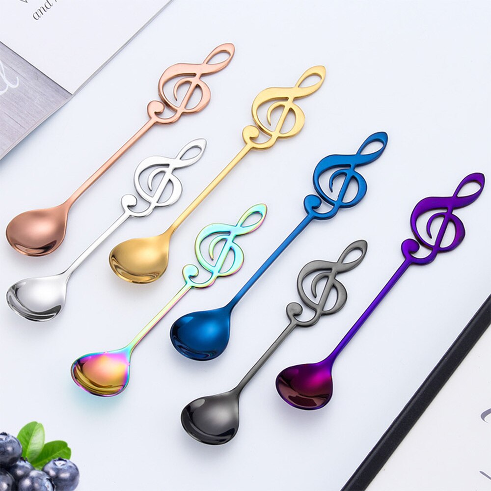 7 Colors Note Stainless Steel Coffee Tea Stirring Spoon Teaspoon Music Theme Metal Cake Dessert Ice Cream Spoons Flatware