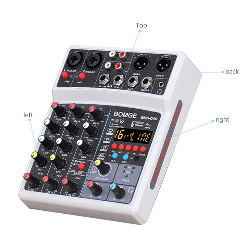 Sound Card 4-Channel Mixer Outdoor Conference Audio USB Bluetooth Reverb Audio16 Digital Effects