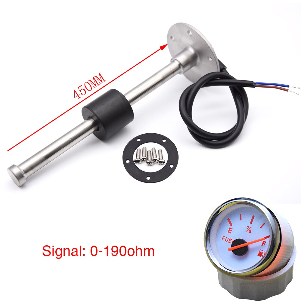 52MM Gauge Fuel Level Gauge 0-190Ohm Oil Tank Level Indicator Meter with Water Fuel Level Sensor 100MM 200MM 250MM 400MM: 450mm