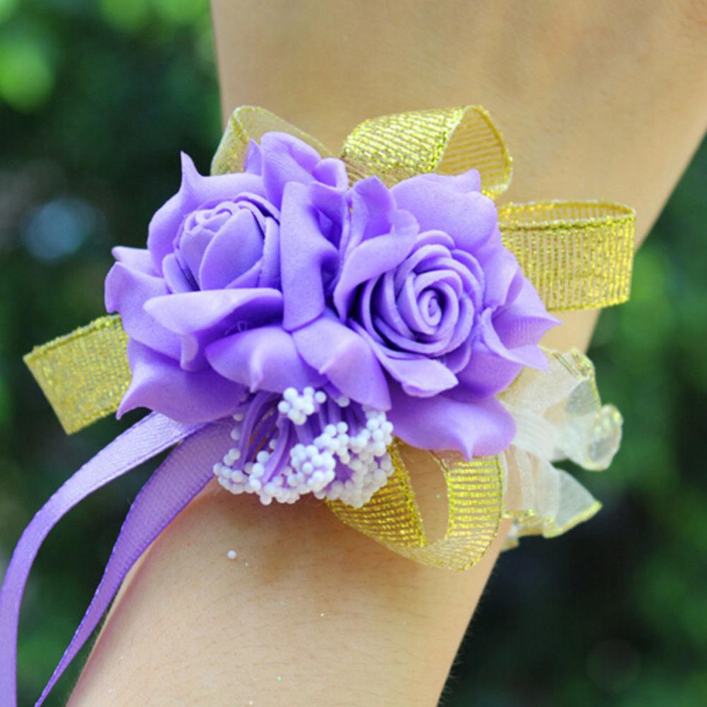 Mousse Rose fleurs mariée demoiselle d'honneur poignet Corsage mariage ruban Bracelet