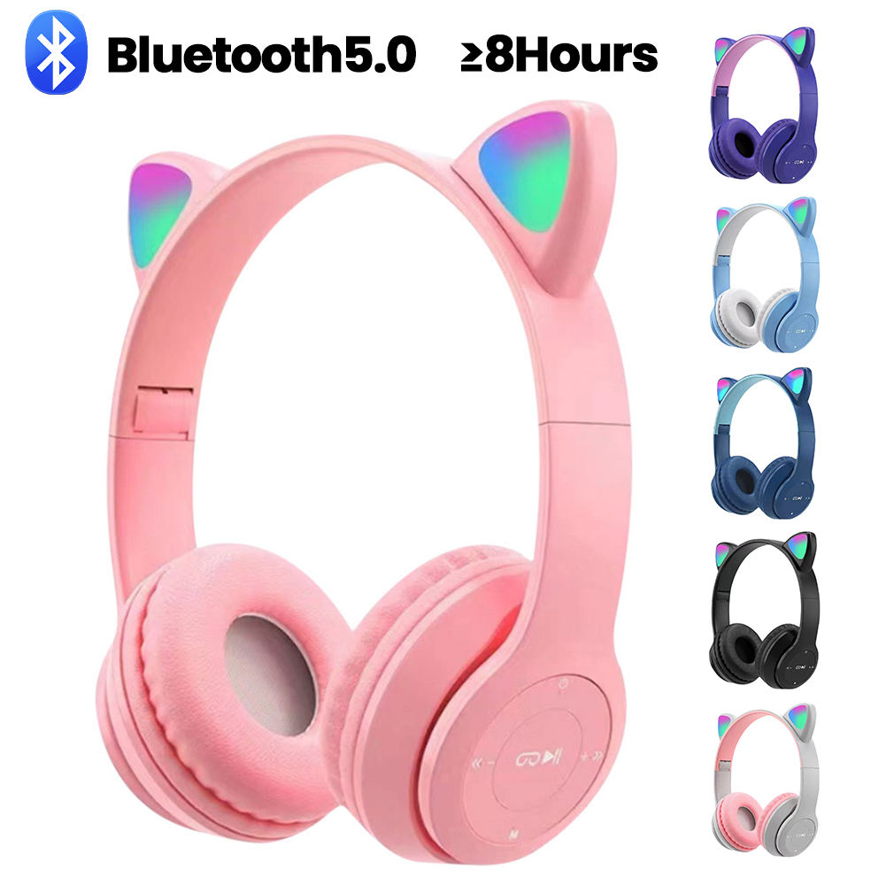 Gaming-headset Cat Ear Flitslicht Leuke kattenoren Bluetooth draadloze hoofdtelefoon Stereo Bass-headsets voor kinderen en volwassenen
