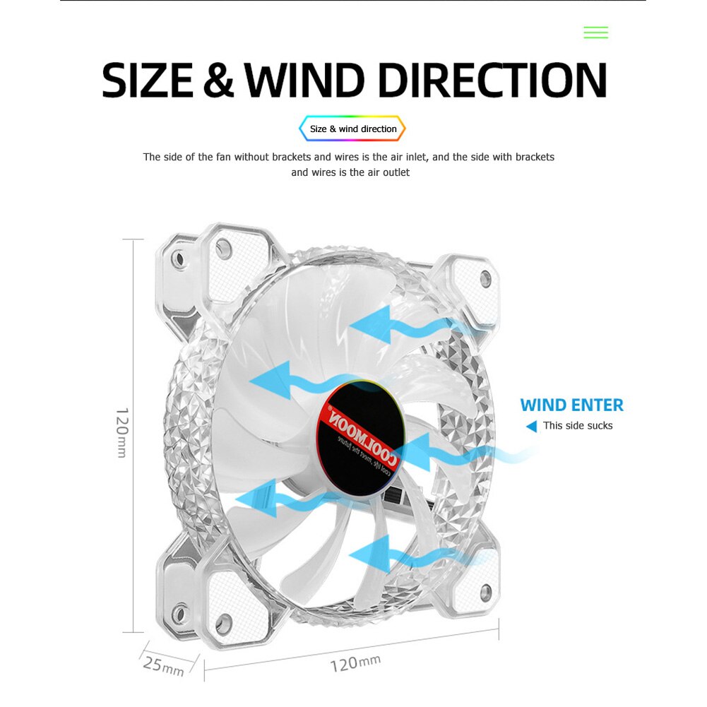 COOLMOON 12cm 4PIN 12V Cooling Fan for Desktop Chassis CPU PWM 3PIN Adjust ARGB AURA Radiator Computer Cooler Case Fans