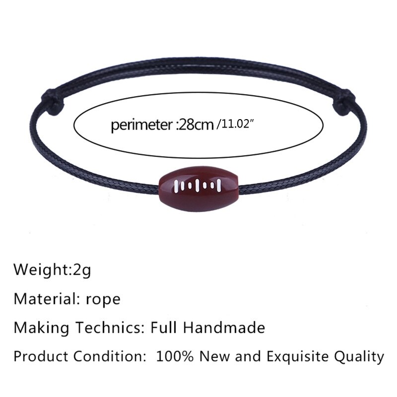 C9GF 6x Voetbal Armband Voetbal Team Presenteert Verstelbare Voetbal Armband Sport Zwart/Beige Cord Voetbal Charm