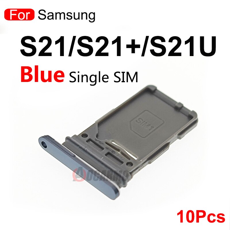 10 pces para samsung galaxy s21 ultra s21 plus s21 + s21u duplo sim cartão único sim bandeja slot para cartão titular peças de reposição: Single SIM-Grey(Blue