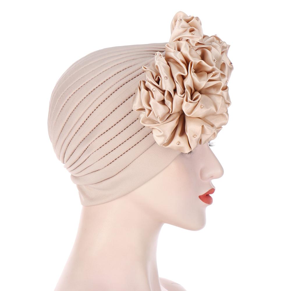 Grote Bloemen Tulbanden Voor Vrouwen Stretchy Hoofddoek Motorkap Moslim Head Wrap Cap Dames Beanie Hoed Haaraccessoires Chemo Caps