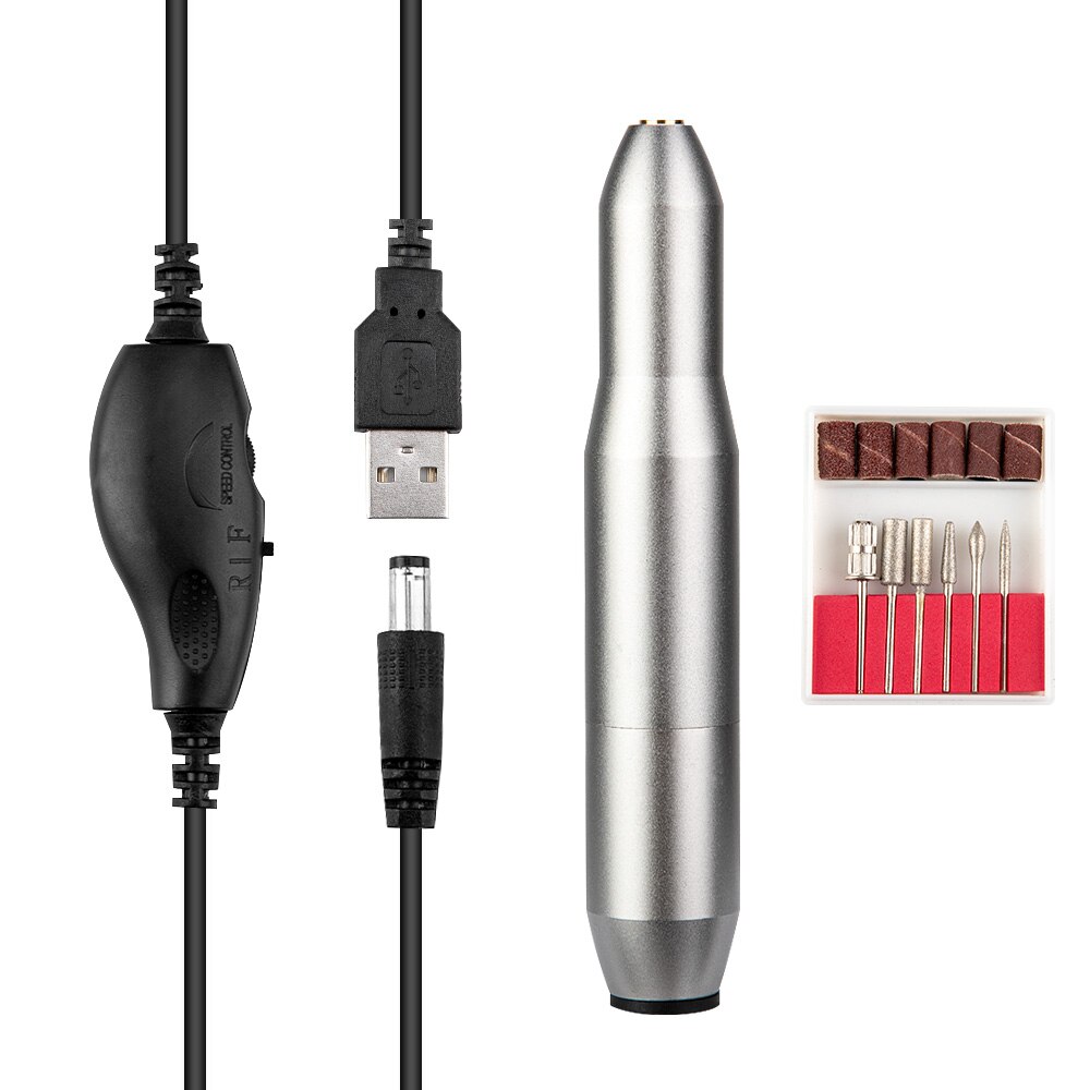 Elektrisk negleboremaskine kit manicure maskine 25000 rpm nail art pen pedicure neglefil negle art værktøjer kit: Sølv