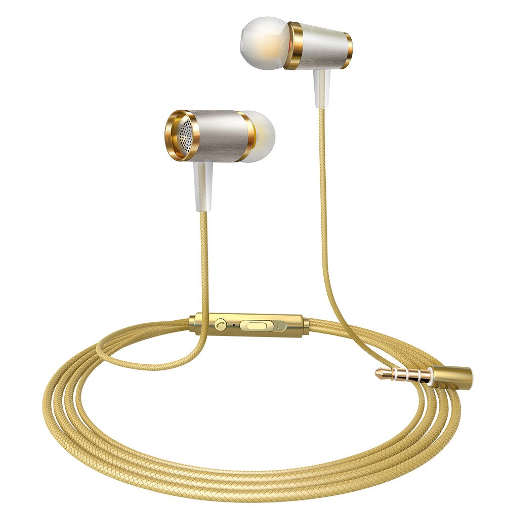 Auricolari In-Ear in Rete Metallica - Modello Q6 - Universali K Song & Gaming - Texture Metallo Spazzolato: Borsa Oro Champagne