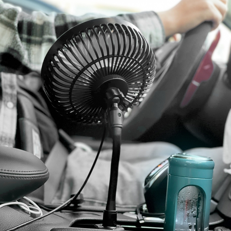 3 Speeds Black Gooseneck Car Cup Holder Fan 6.7inch USB Car Fan 360° Rotation Single-Head Fan for Car SUV Boat
