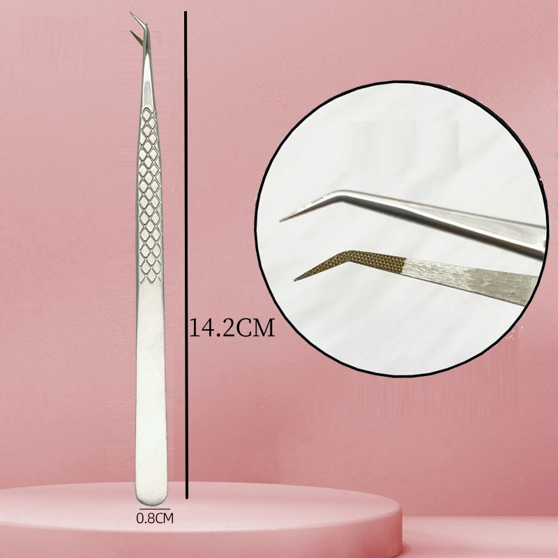 Pinzas para pestañas postizas con punta de fibra nanométrica para extensión de pestañas, Mega volumen, punta cerrada perfecta, aislamiento de bota, herramientas de maquillaje para artistas: Plata