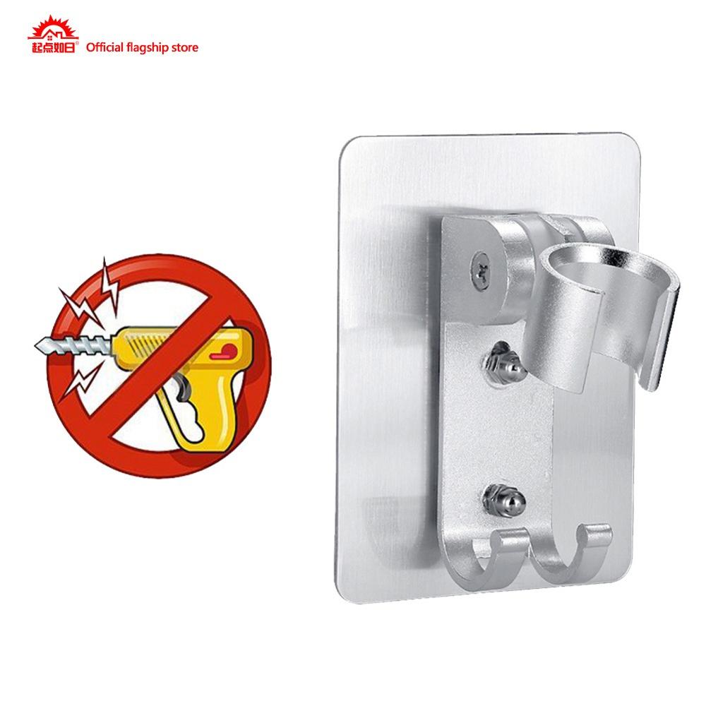 Wall Gel Mounted Shower bracket free punching seat shower head shower hook adjustable nozzle holder Portable Bathroom Accessory: Default Title
