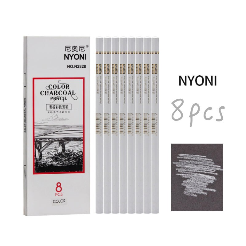 Stylo de peinture à charbon à haute brillance, 8 pièces, couleurs marron foncé/marron clair/noir/blanc, croquis, fournitures d'art peintes à la main pour étudiants: 8pcs-white