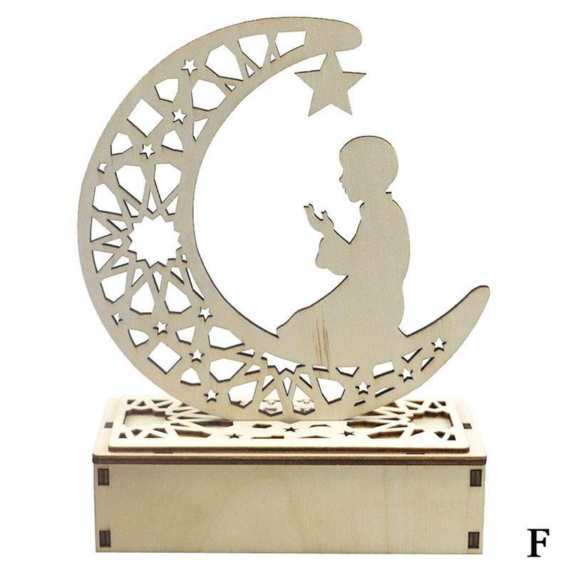 en bois lune bougie lumière Eid moubarak Ramadan décor maison ornement Plaque suspendus pendentif Islam musulman événement fête fournitures: F