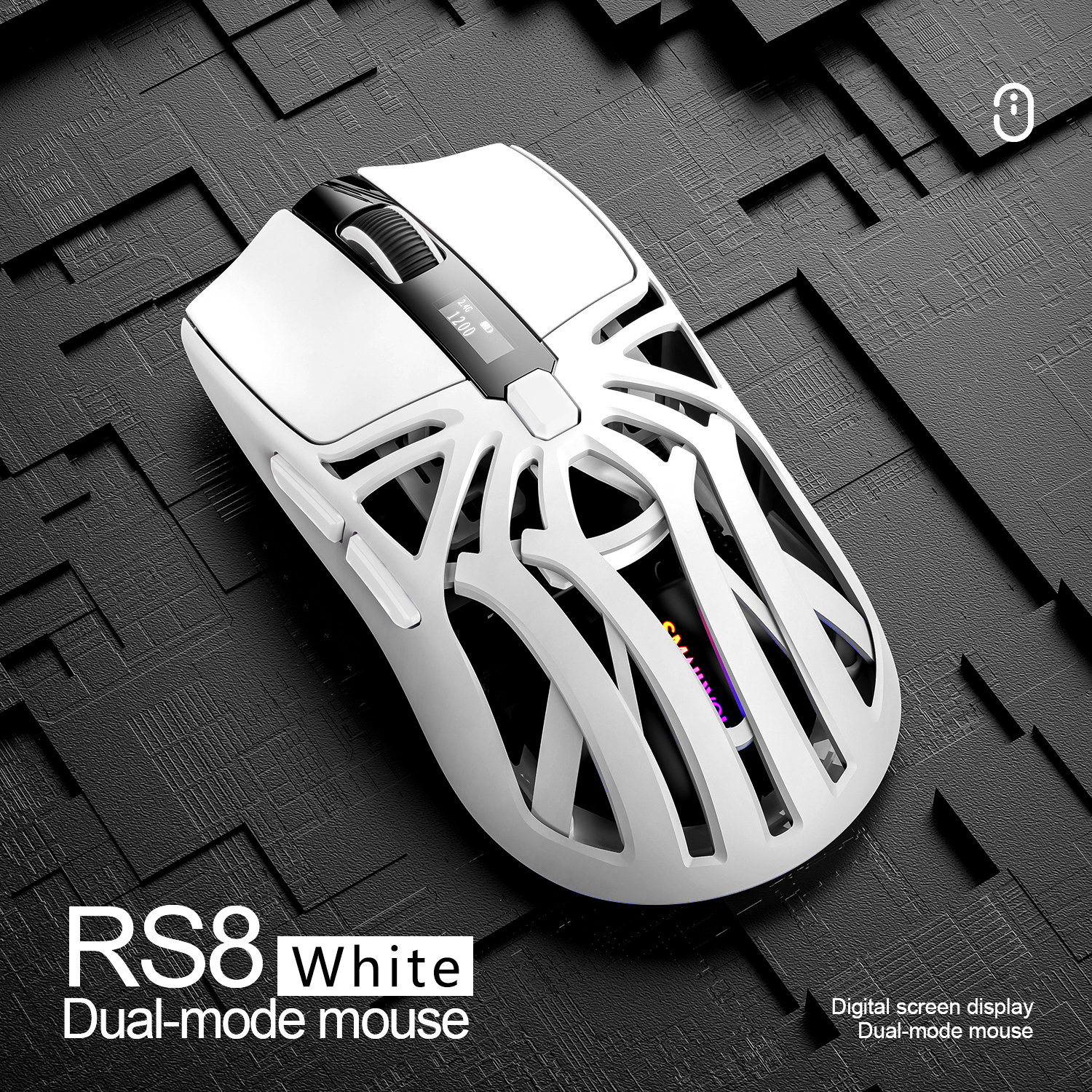 Mysz Bluetooth SMAILWOLF RS8 1000 Hz, 10000 dpi, trójtrybowe połączenie, lekka mysz do gier makro do notebooka: WHITE