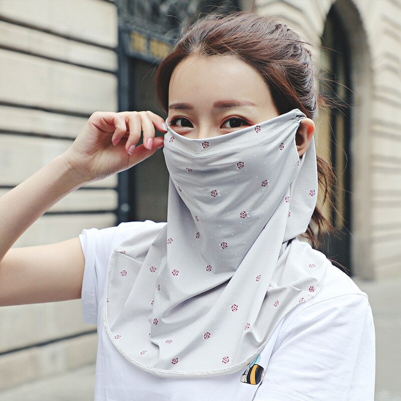 Seide Gesicht Maske Frauen Sonnenschutz Schals Hals Abdeckung fest drucken Dame Wandern Reiten Mund Schal Ring wickelt Halstuch Neue: P