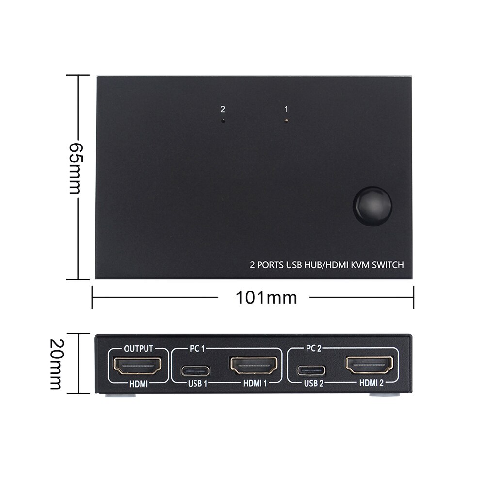 Hdmi kvm-switch 2 -poorts 4k usb-switch kvm vga-switch splitterbox kvm-switch hdmi usb-hub voor het delen van printer, toetsenbord en muis