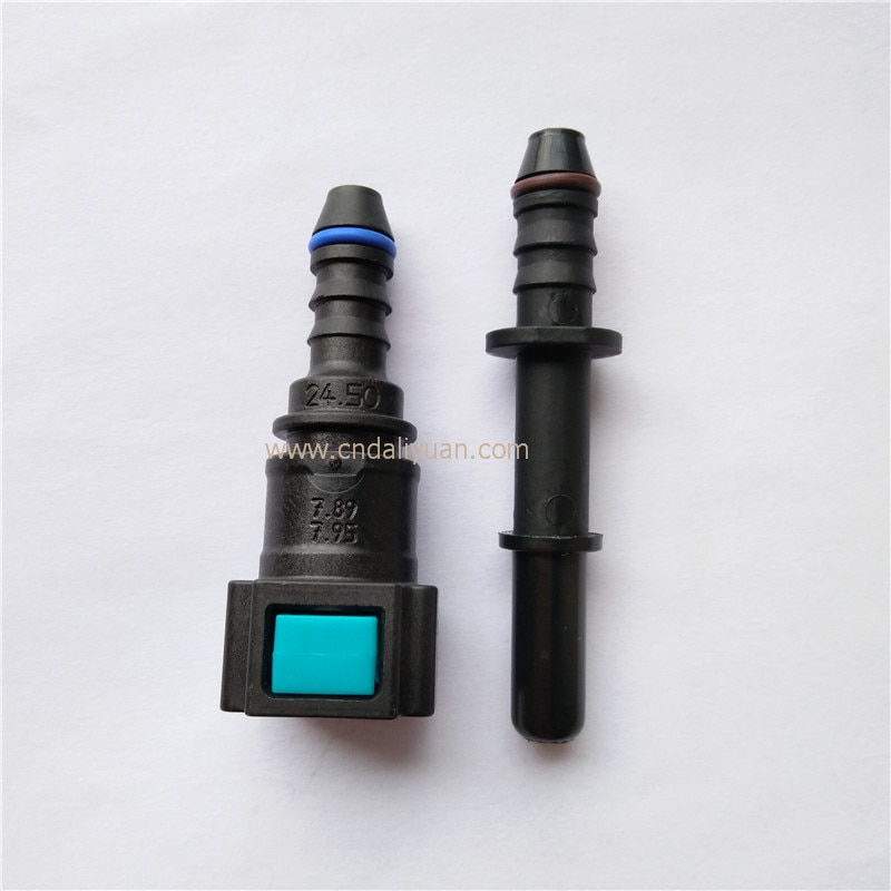7.89mm ID6 180 degree SAE fuel pipe fittings plastic Fuel line quick connector female male connector with double buttom 5 sets