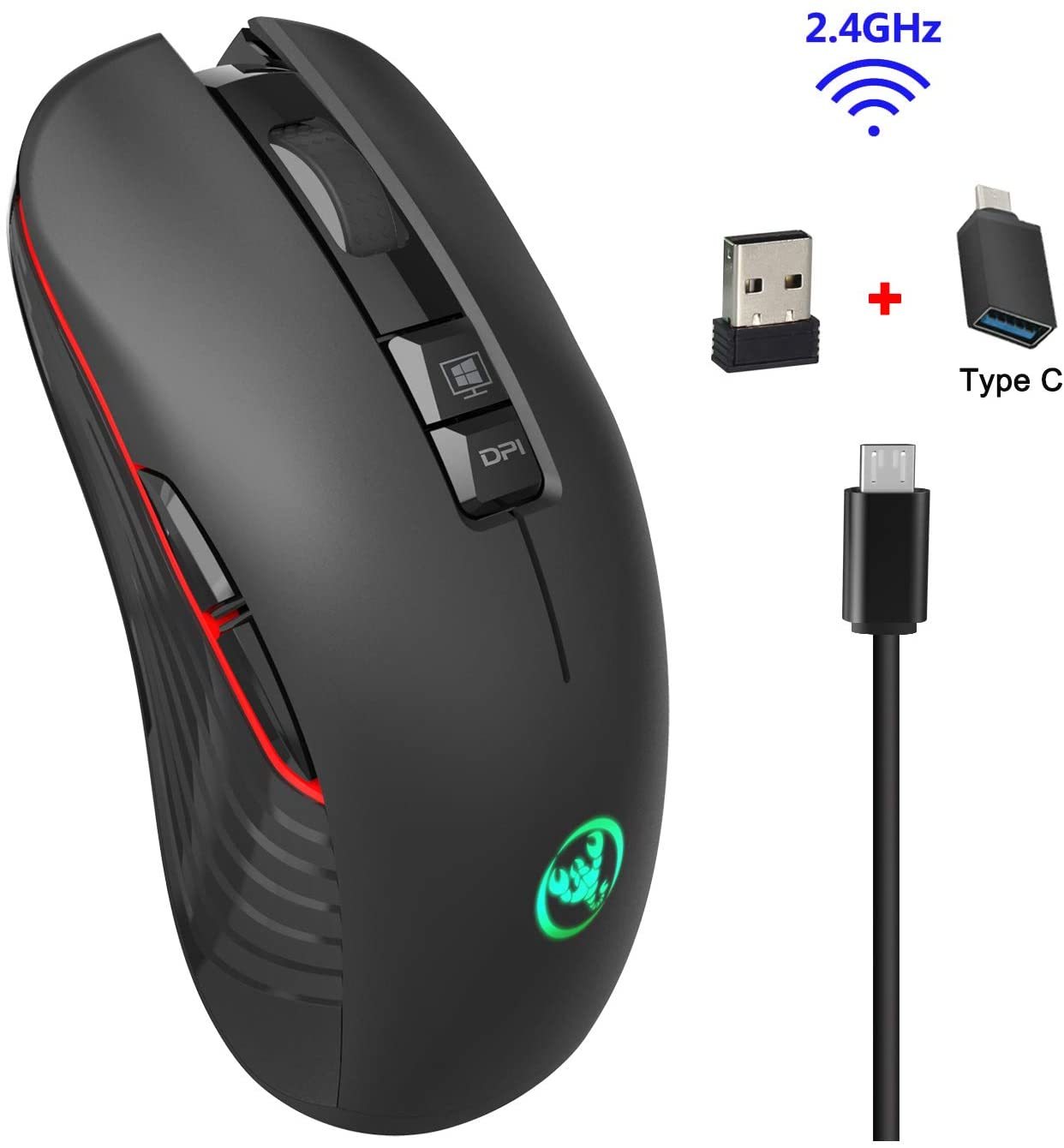 SeenDa 2.4G Wireless Gaming Mouse with USB Receiver Silent Type-c Backlit Rechargeable Mouse for MacBook Computer PC Laptop: Default Title