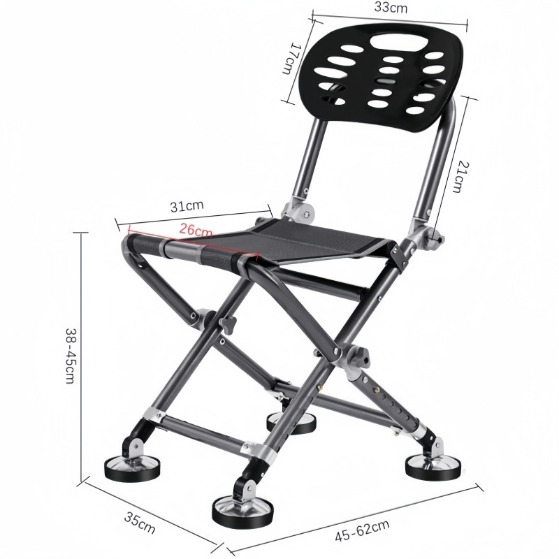 Sedia da pesca per tutti i terreni da esterno Sedia da spiaggia pieghevole Schienale regolabile da 180 gradi Sedia da campeggio Sgabello Attrezzatura da pesca