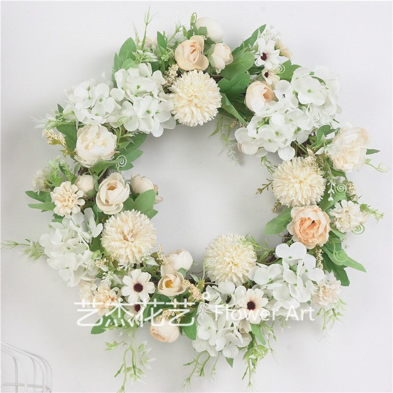 40 Cm Kunstmatige Krans Opknoping Deur Bruiloft Decoratieve Krans Fotografie Prop Window Home Decoratie Bloemen Kerstkrans: Champagne White