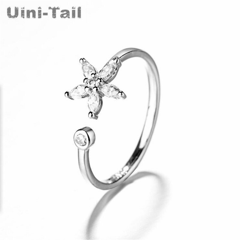 Uini-tail 925 sterling zilveren vijfbladige bloem micro inlay open ring eenvoudige persoonlijkheid niche