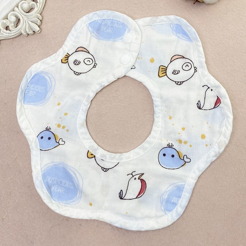 Cartoon Kinderen Slabbetjes 360 Roterende Bloemblaadje Bib Vier-Layer Mousseline Katoenen Baby Speeksel Slabbetjes Voeden Zorg Rijst Zak Leuke baby Slabbetjes: Fish