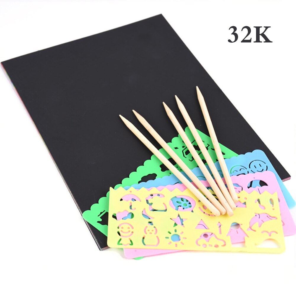 50 blätter Magie Farbe Regenbogen Scratch Kunst Papier Karte Set Mit Graffiti Schablone & Zeichnung Herrscher & Bleistift Spitzer DIY malerei: 32k