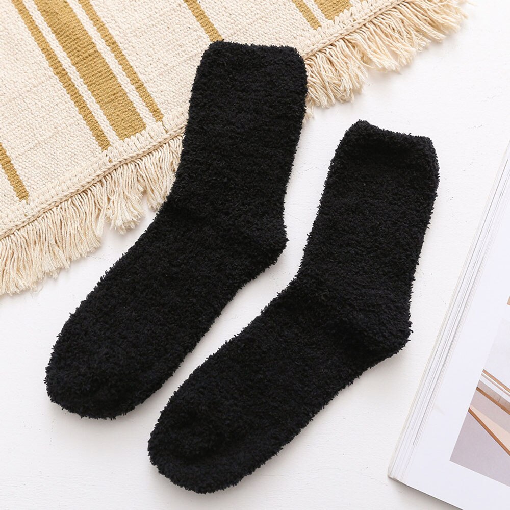 Calcetines gruesos para mantener el calor para hombre y mujer, medias de lana térmica para dormir, botas de suelo, calentador de piernas, accesorios Unisex: Negro