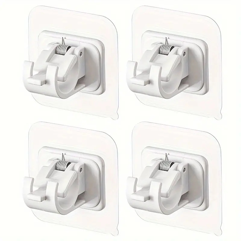 Self Adhesive Hooks Punch-free Curtain Rod Clip Hook Shower Curtain Rod Hanging Holder Household Fixed Clip Hanging Hook Holder: Rose Gold