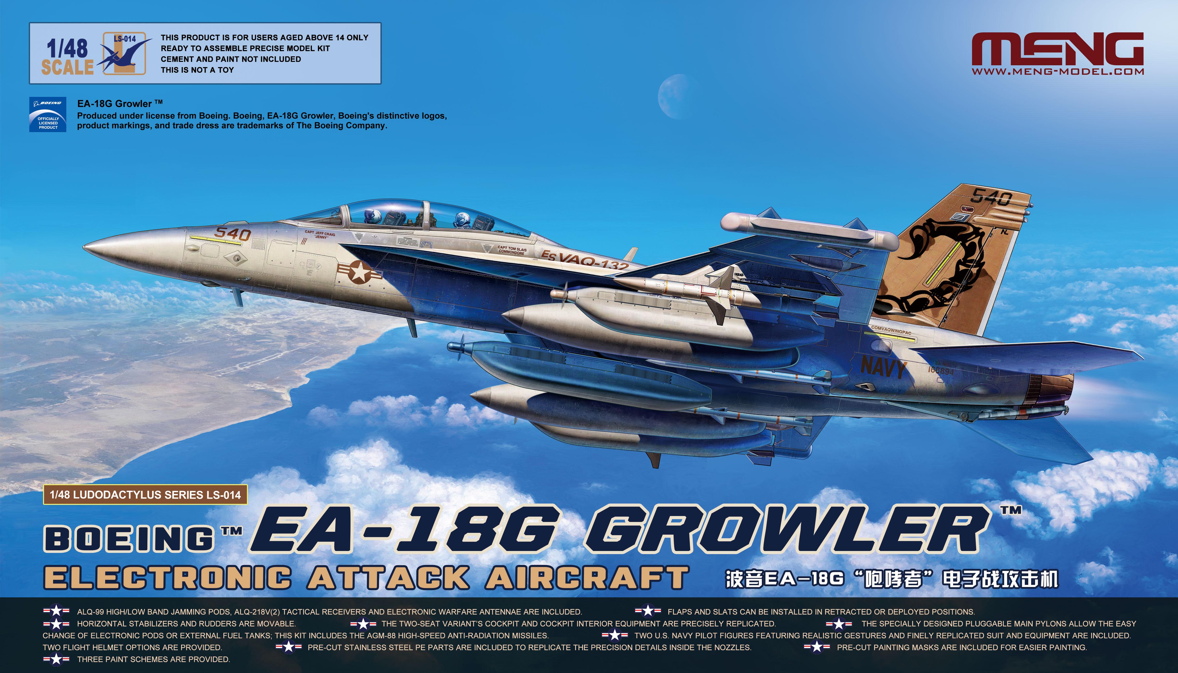 MENG LS-014 1/48 Scale BOEING &#39;&#39;EA-18G GROWLER&quot; ELECTRONIC ATTACK AIRCRFT Plastic Model Kit